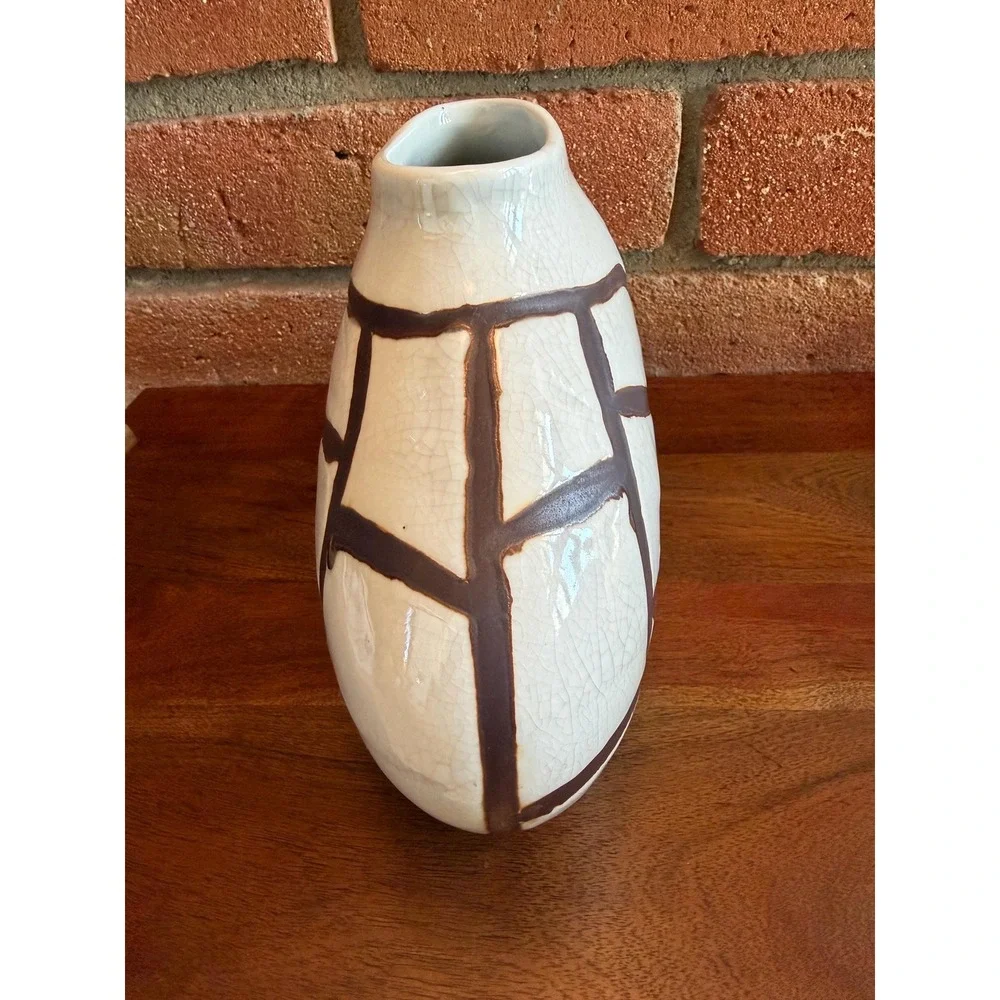 Mid Century Modern Style, Baum Brothers Formalities Geometric Crackle Glaze Vase